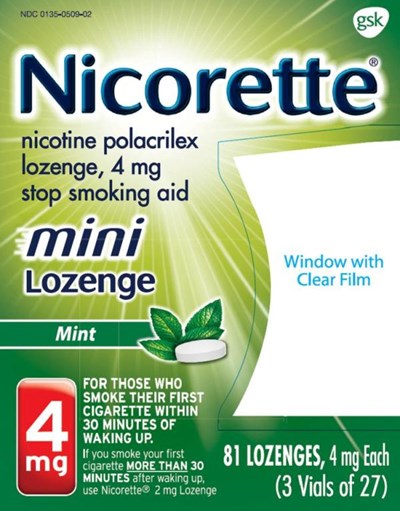 104255XB Nicorette Mini Lozenge 4 mg 81 ct carton.jpg Nicorette Mini Lozenge 4 mg 81 ct carton - 104255XB Nicorette Mini Lozenge 4 mg 81 ct carton